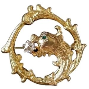 Antique 14k Gold Diamond Griffin Pendant Watch Pin Brooch 8.8